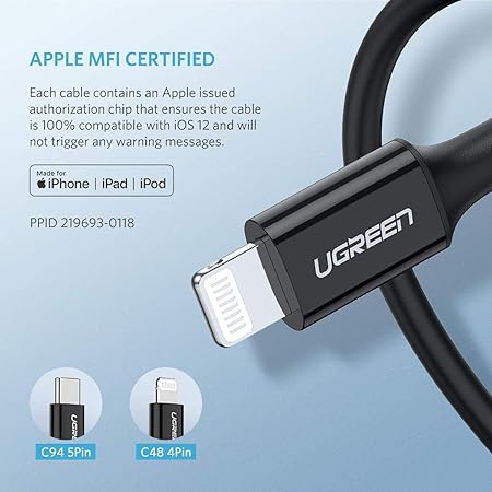 UGREEN USB-C TO LIGHTNING Fast Charging CABLE 2M Black