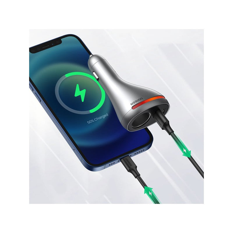 UGREEN CD204 Car Charger With Cigarette Lighter Expansion Port USB/ USB-C 84W Gray