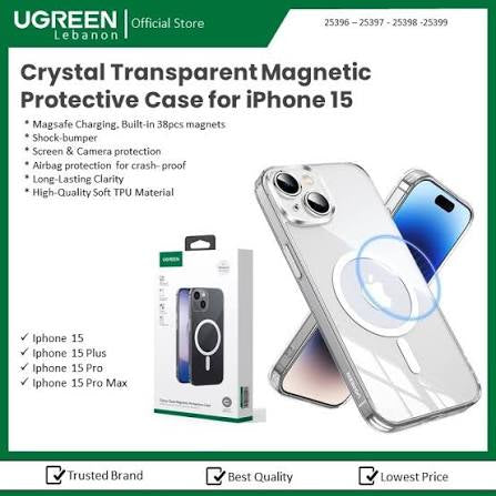 UGREEN Crystal Transparent Magnetic Protective Case for iPhone15 Pro 6.1-Inch (Clear)