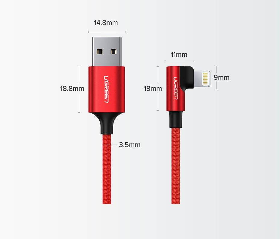UGREEN Charging Cable Lightning 1M for iPhone Black Angle (90ø)
