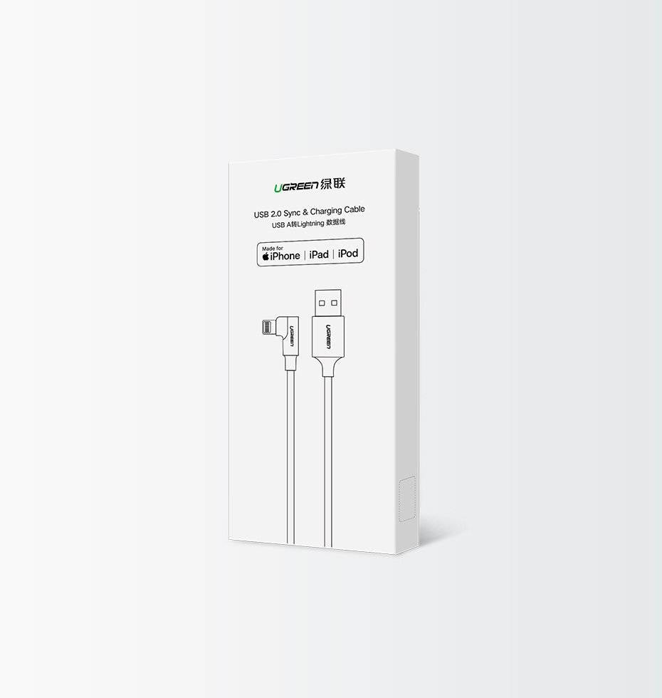 UGREEN Charging Cable Lightning 1M for iPhone Black Angle (90ø)