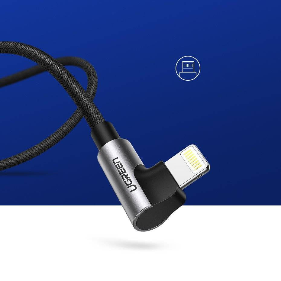 UGREEN Charging Cable Lightning 1M for iPhone Black Angle (90ø)