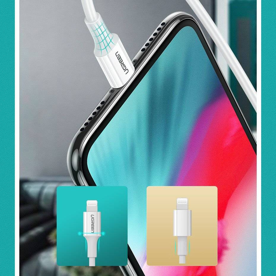 UGREEN USBC -to Lightning PD Fast Charging 3A Max White 1m