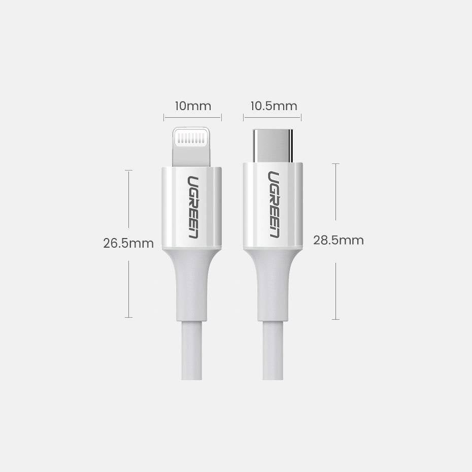 UGREEN USBC -to Lightning PD Fast Charging 3A Max White 1m