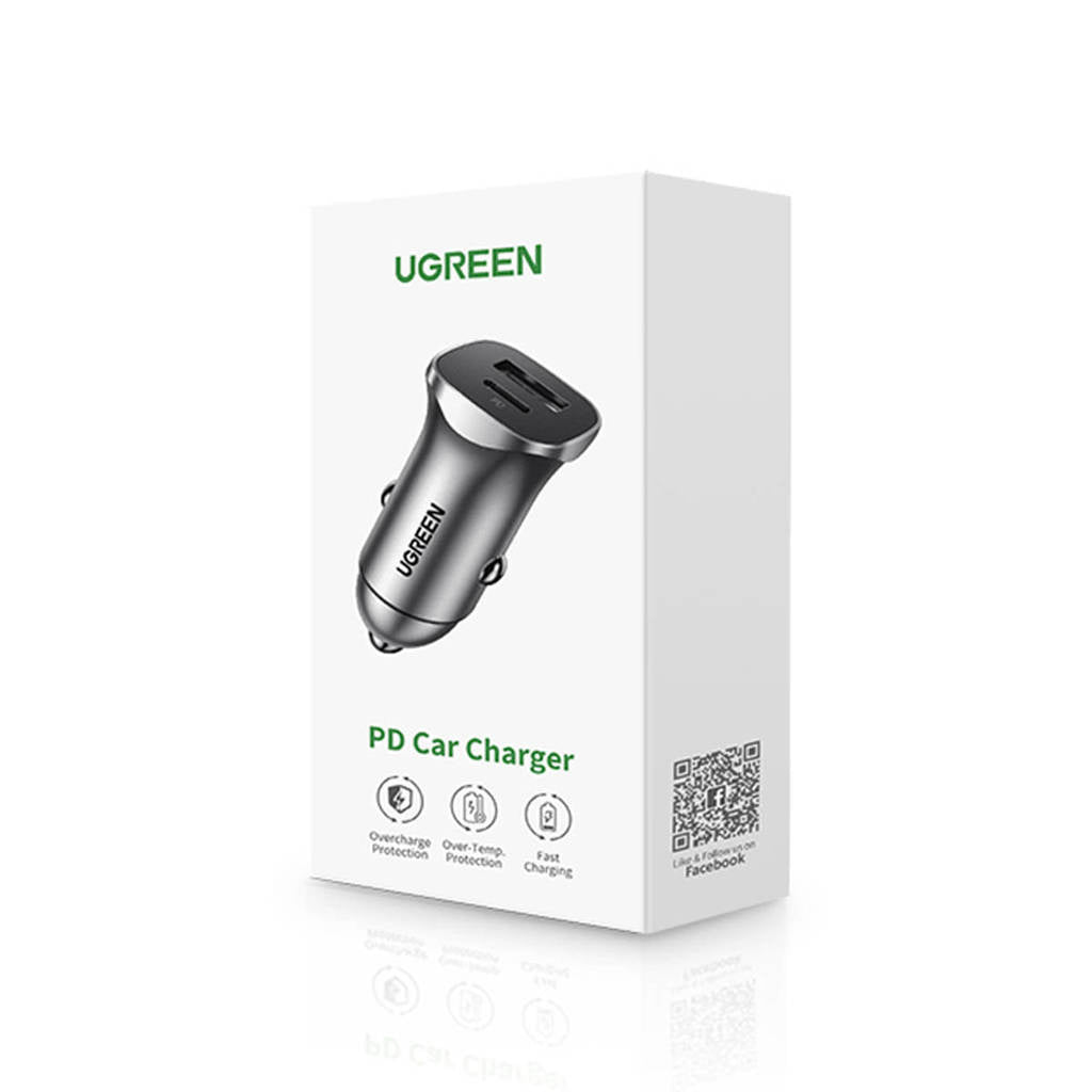 UGreen Car Charger Two Ports USB Port and PD Port 30WGray-