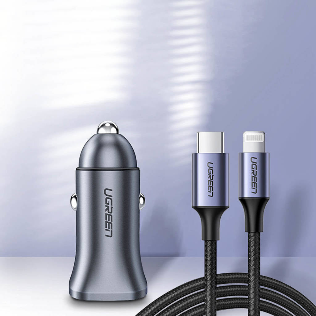 UGreen Car Charger Two Ports USB Port and PD Port 30WGray-