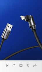 UGREEN Charging Cable Lightning 1M for iPhone Black Angle (90ø)