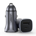 UGreen Car Charger Two Ports USB Port and PD Port 30WGray-