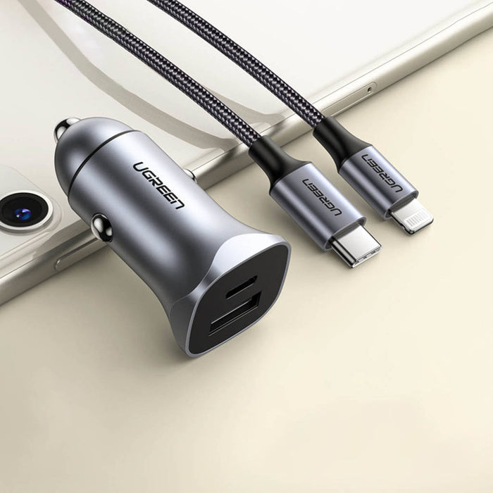UGreen Car Charger Two Ports USB Port and PD Port 30WGray-